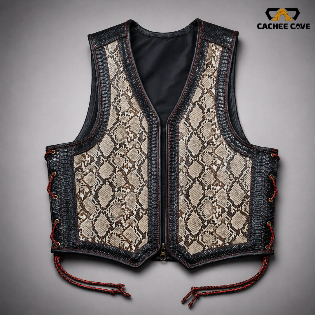 Australian Style Rattlesnake Leather Vest – Black Snake Border Design