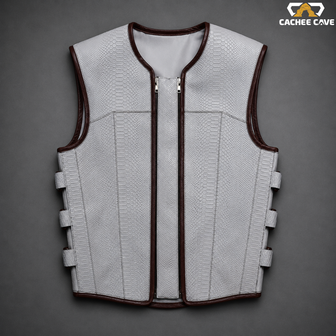 Men's Tactical White Snake Leather Vest