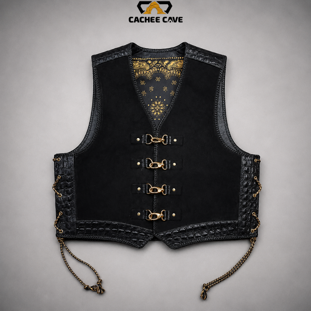 Men's Australian Style Black Suede Leather Vest
