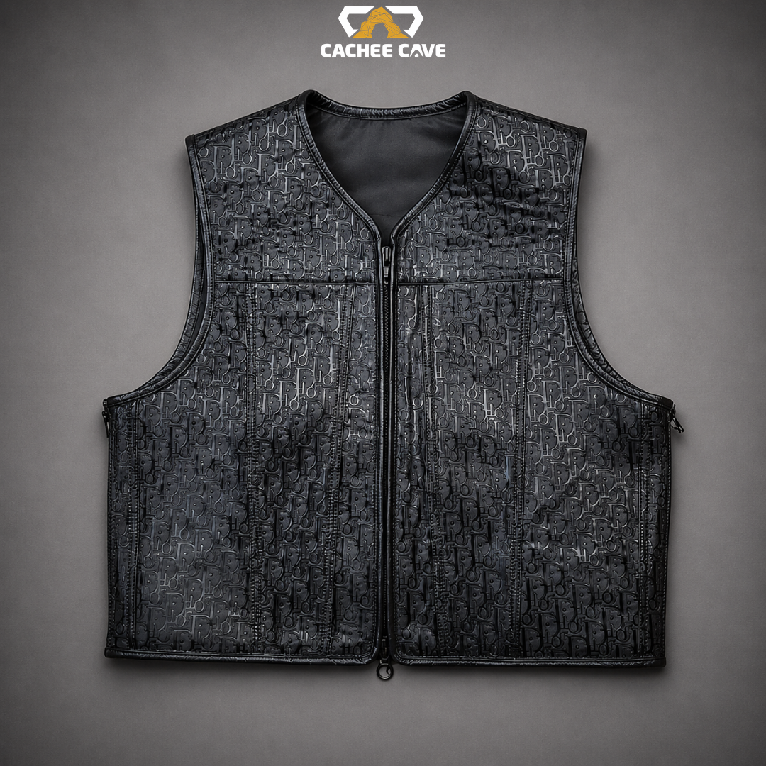 Men's Black Brand Material Euro Motorcycle Vest