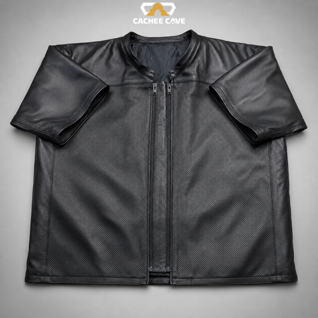 Men's Black Perforated Leather Motorcycle Shirt
