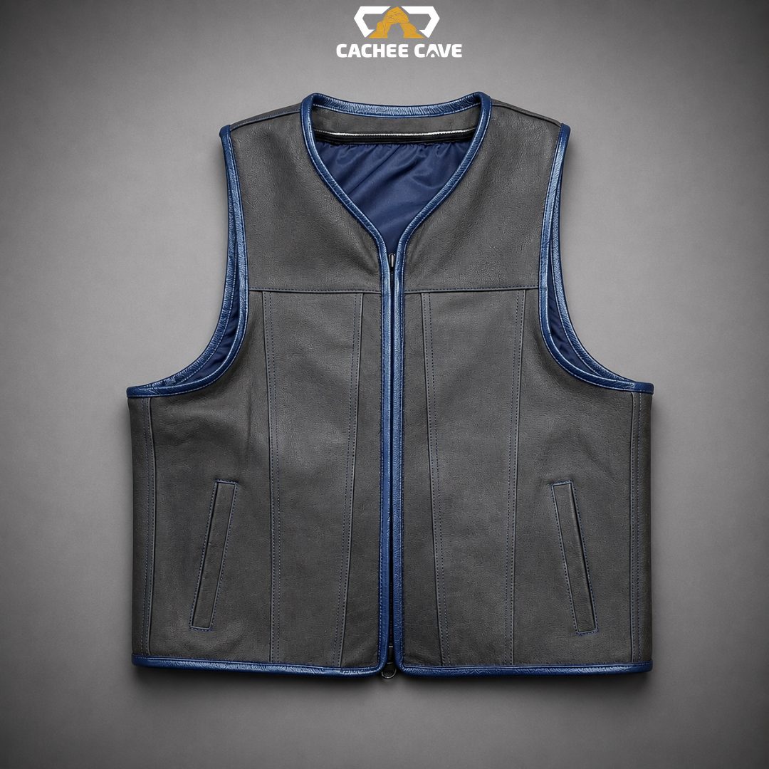 Men's Black Distressed Leather Euro Vest