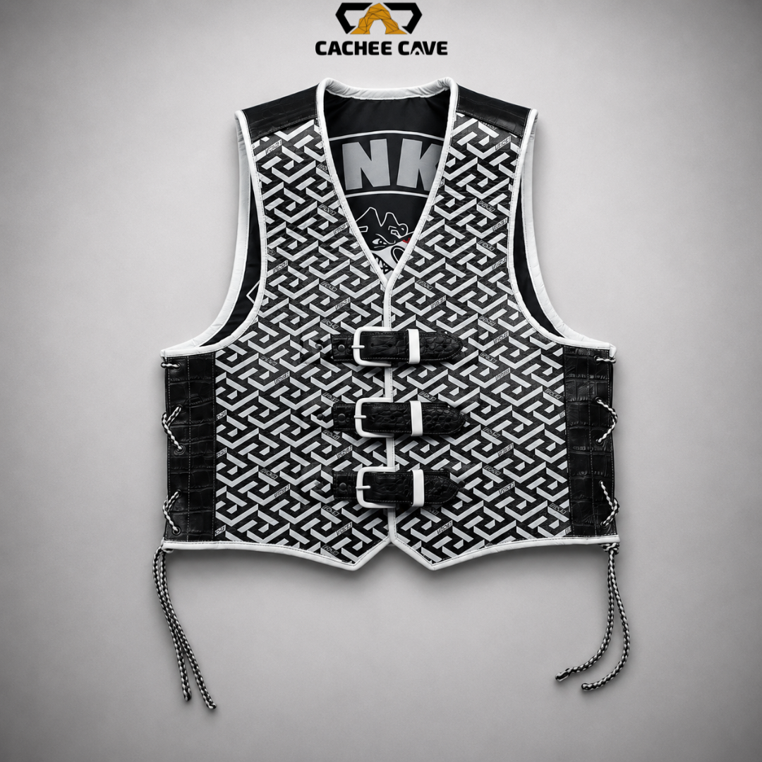 Men's Custom Printed Australian Leather Biker Vest

