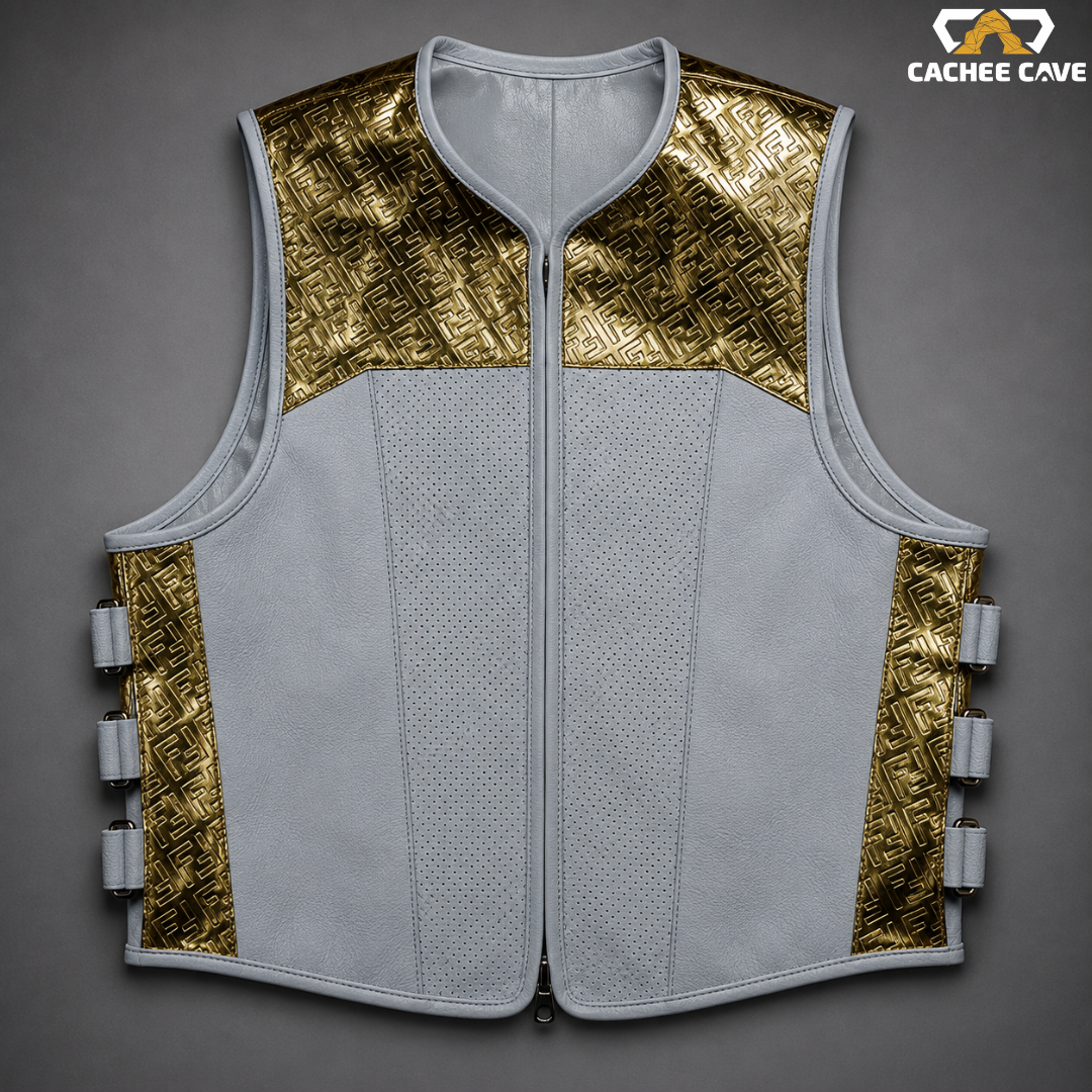 Men's White Leather Tactical Motorcycle Vest