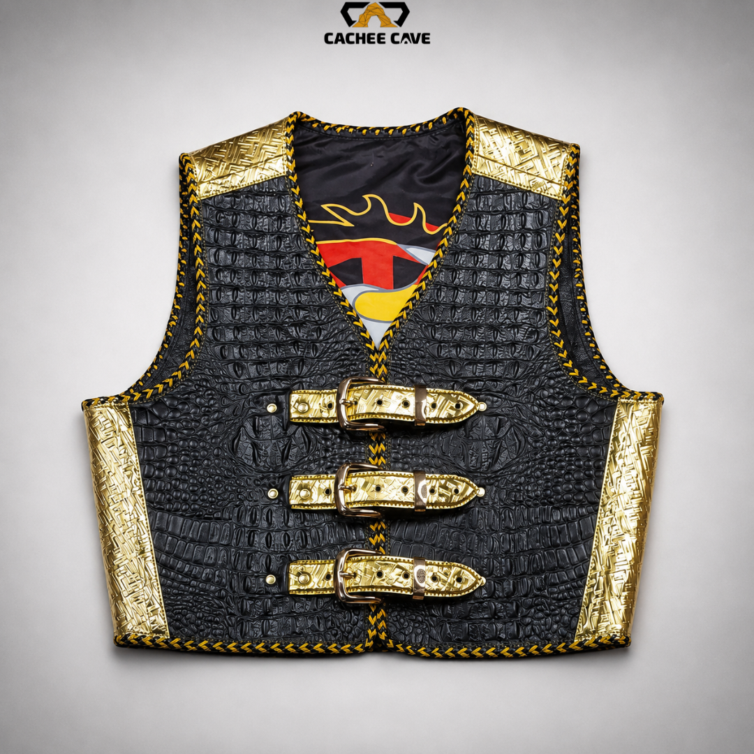 Gold Fendi Material New Zealand Motorcycle Leather Vest
