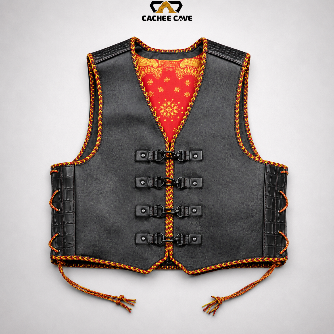 Men's Black Cowhide Australian Motorcycle Club Vest