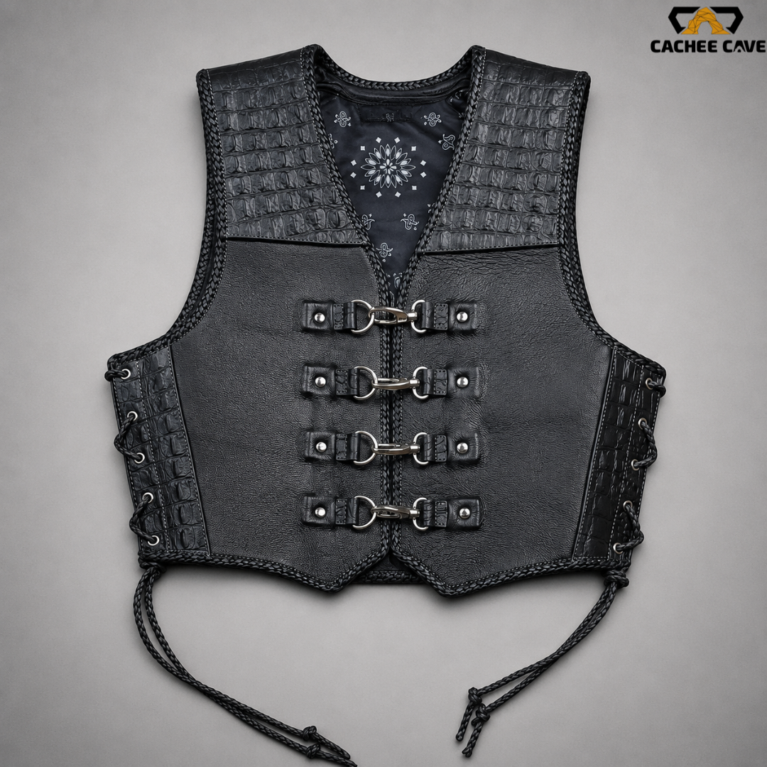 Men's Croc Embossed Australian Leather Motorcycle Vest
