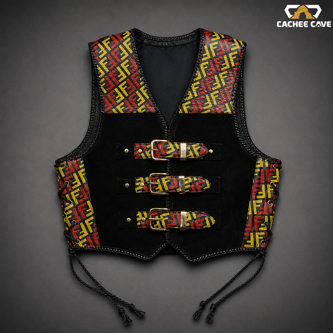 Men's Custom Print Australian Leather Biker Vest