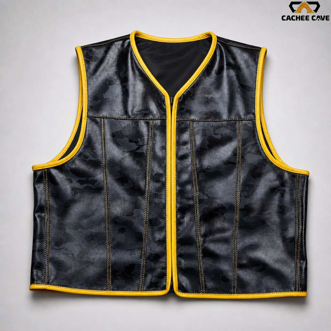 Men’s Black Camo Leather Vest – Euro Style Design