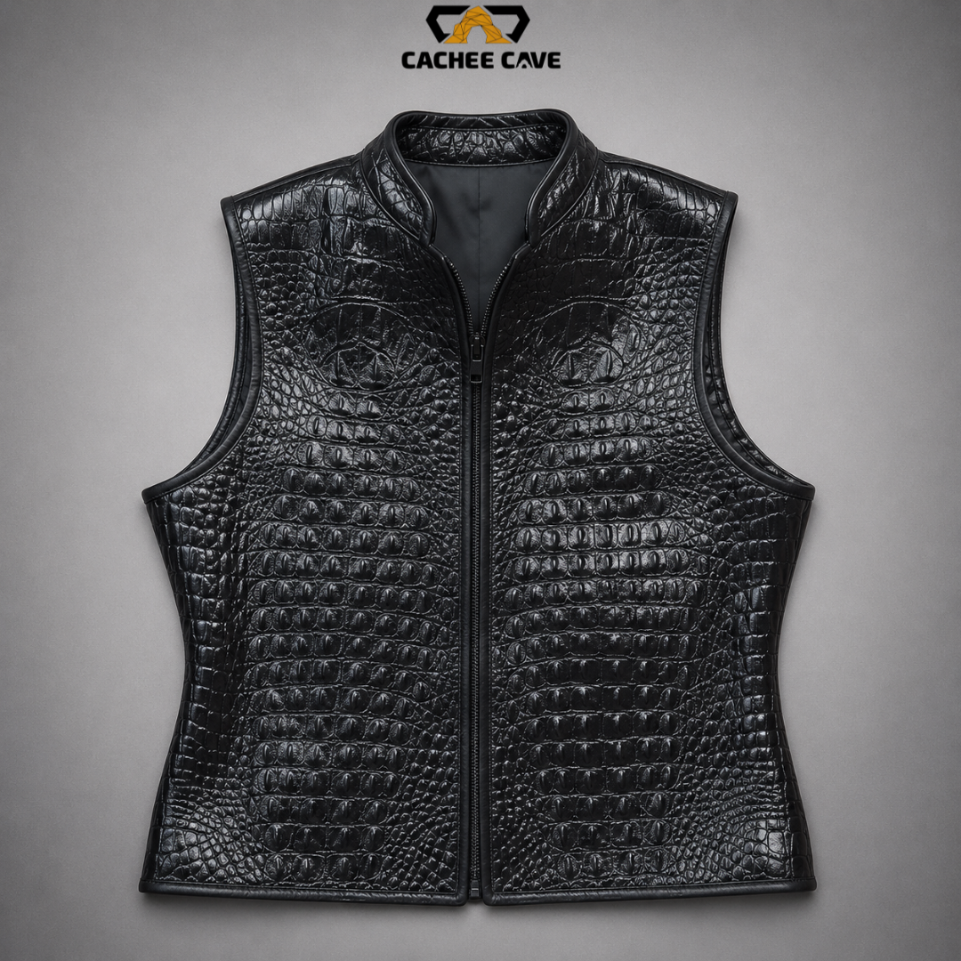 Women's Black Gator Leather Vest – Euro Style