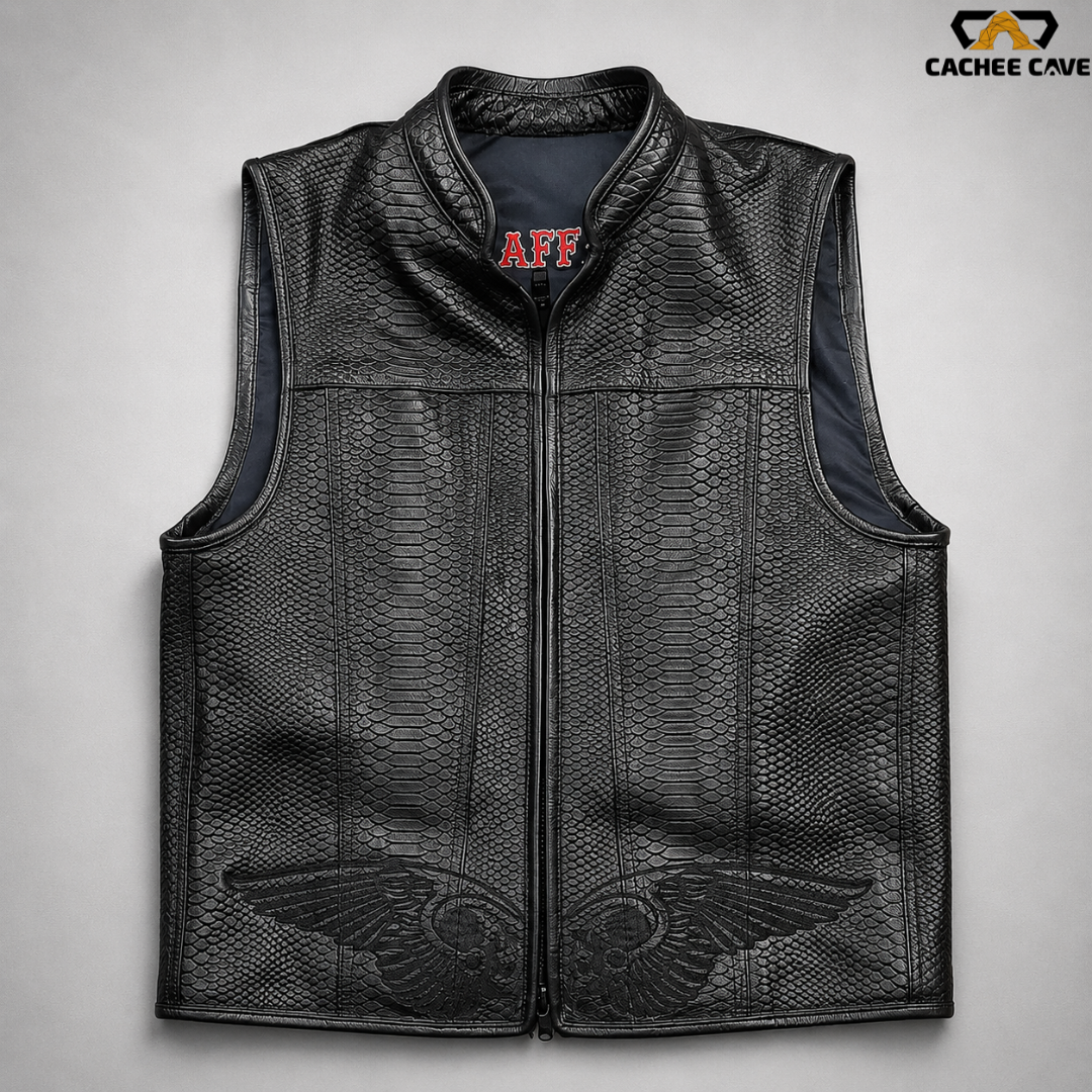 Men’s Black Embossed Snake Leather Vest – Euro Style