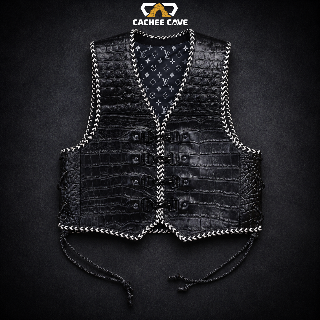 Men's Black Croc Belly Leather Vest – Australian Style