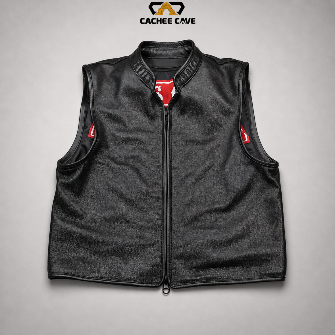 Men’s Black Custom Print Leather Vest – Euro Style