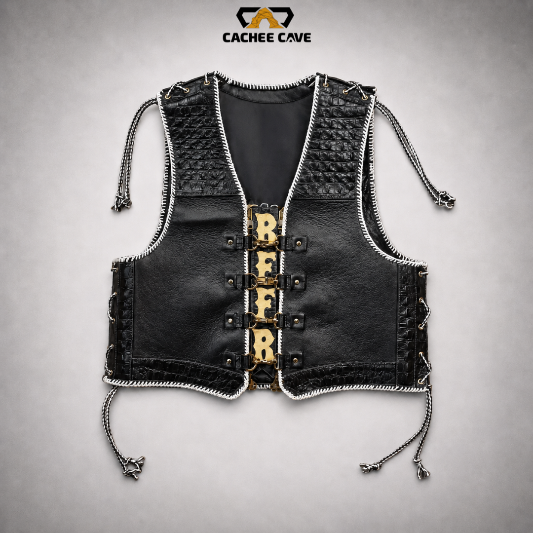 Men’s Black Crocodile Leather Vest – Australian Style