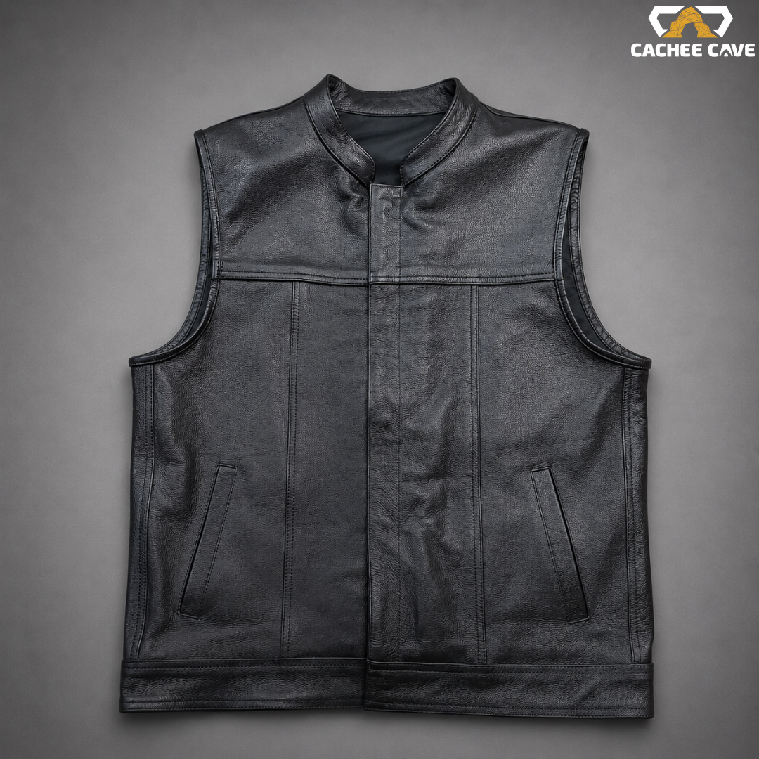 Men's Plain Black Cowhide Leather Vest – US Style