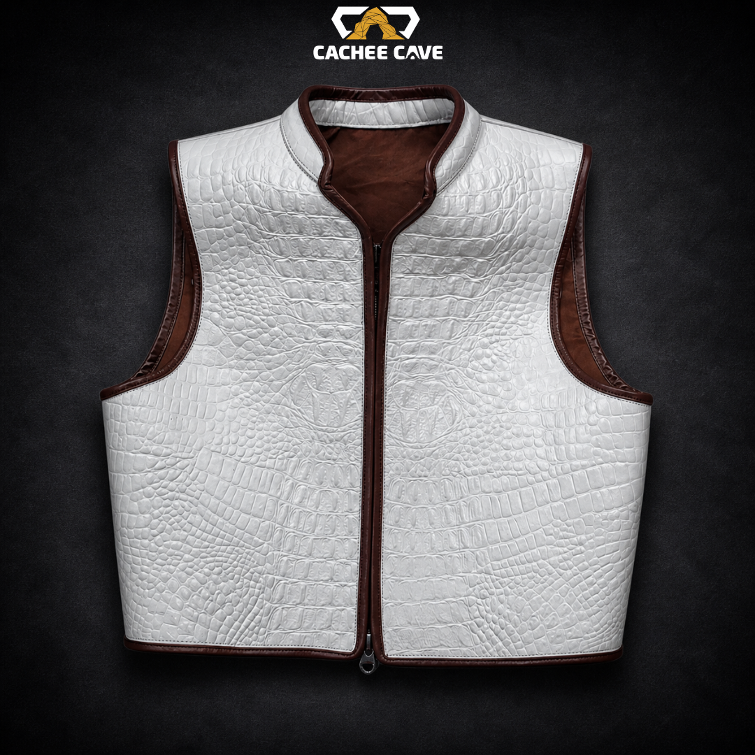 Men’s White Gator Leather Vest – Euro Style