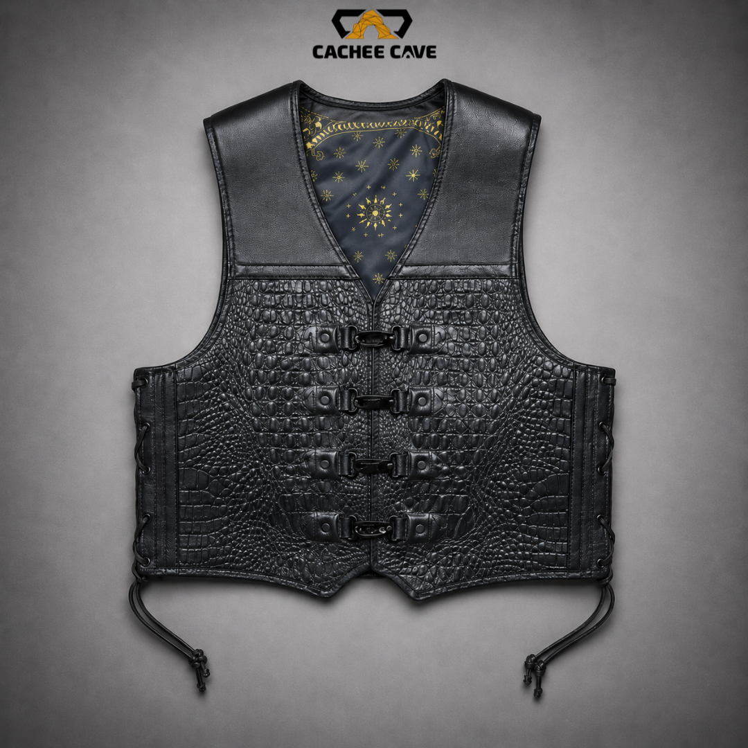Men’s Black Crocodile Leather Vest – Australian Style