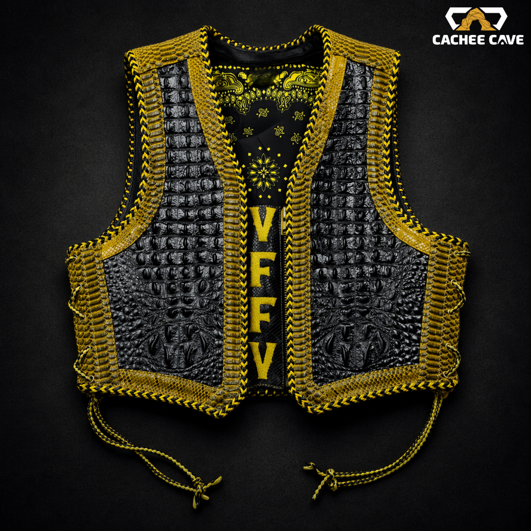Australian Style Biker Vest with Embroidered Fat Strap