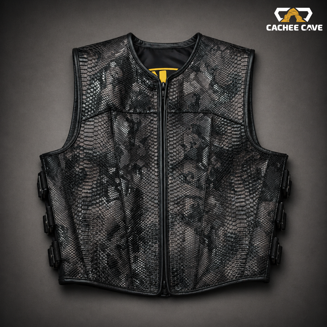Men’s Tactical Snake Leather Vest – Black Printed Finish