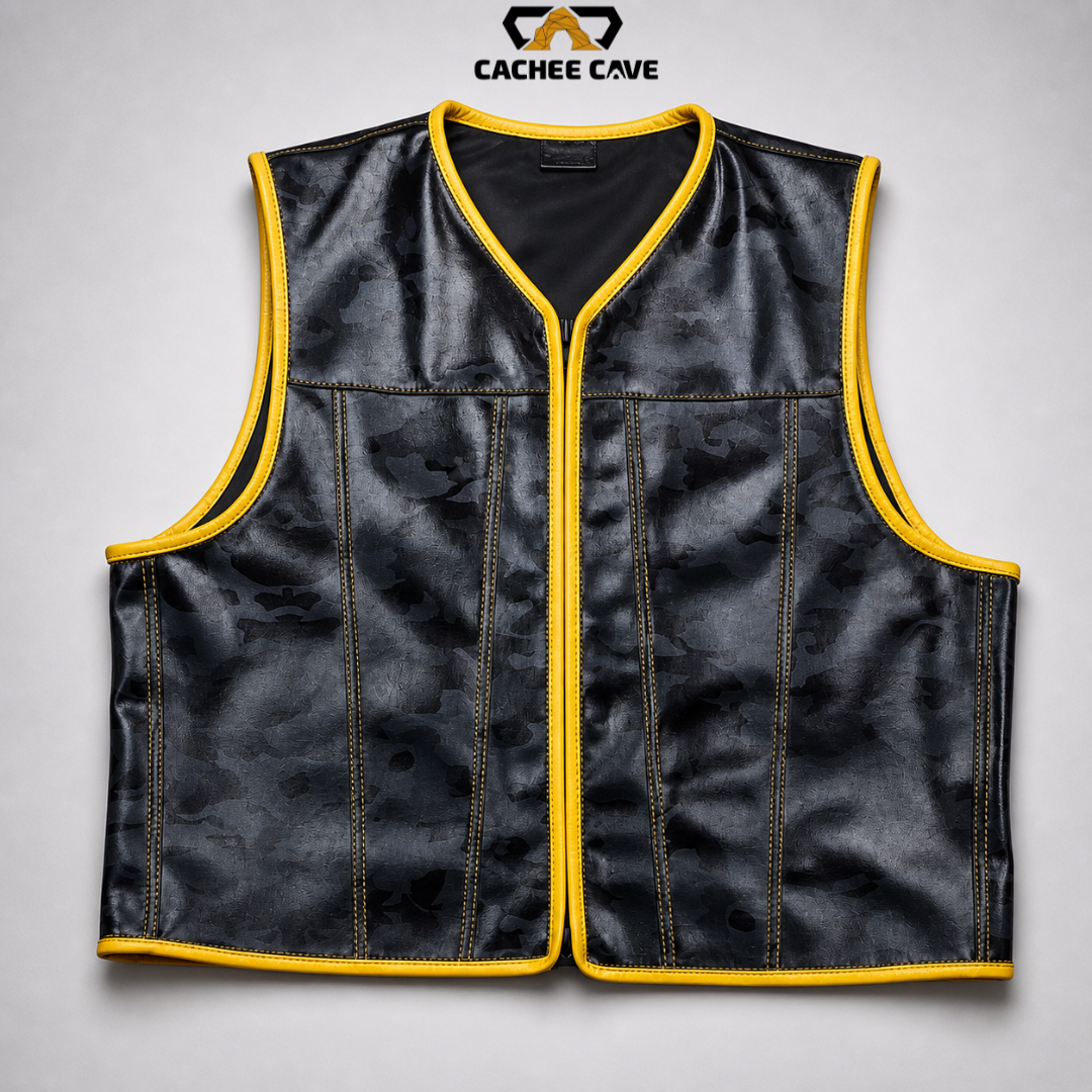 Men’s Black Camo Leather Vest – Euro Style Design