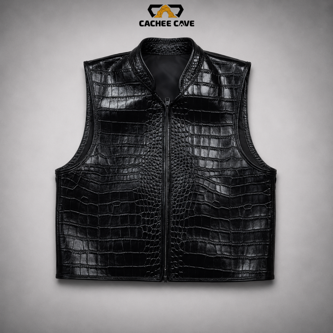 Men's Black Glossy Croc Belly Leather Vest – Euro Style