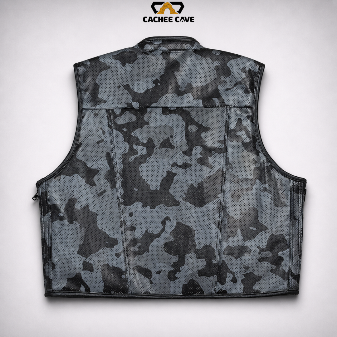 Men’s Black Gray Camo Leather Vest – Euro Style Vest