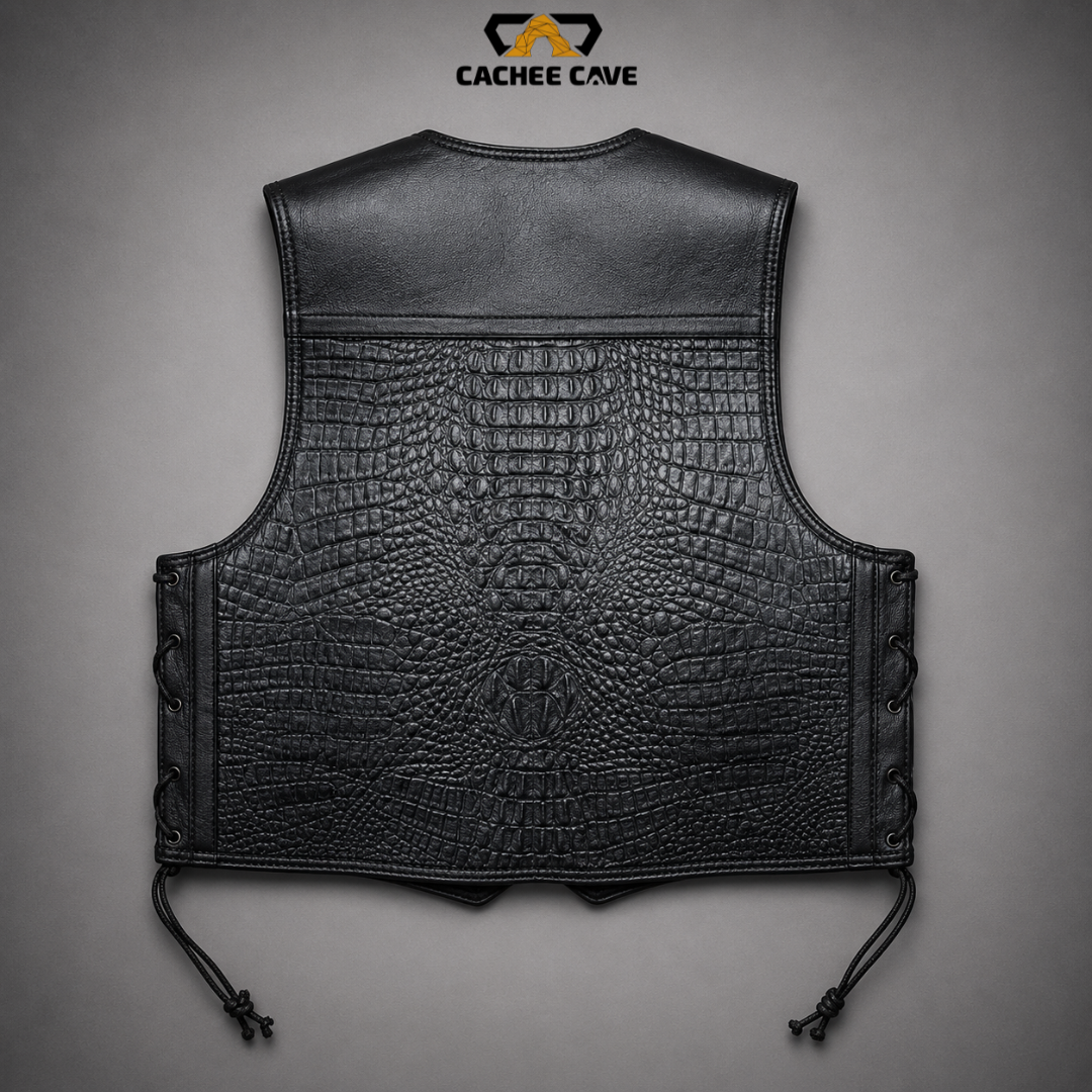 Men’s Black Crocodile Leather Vest – Australian Style