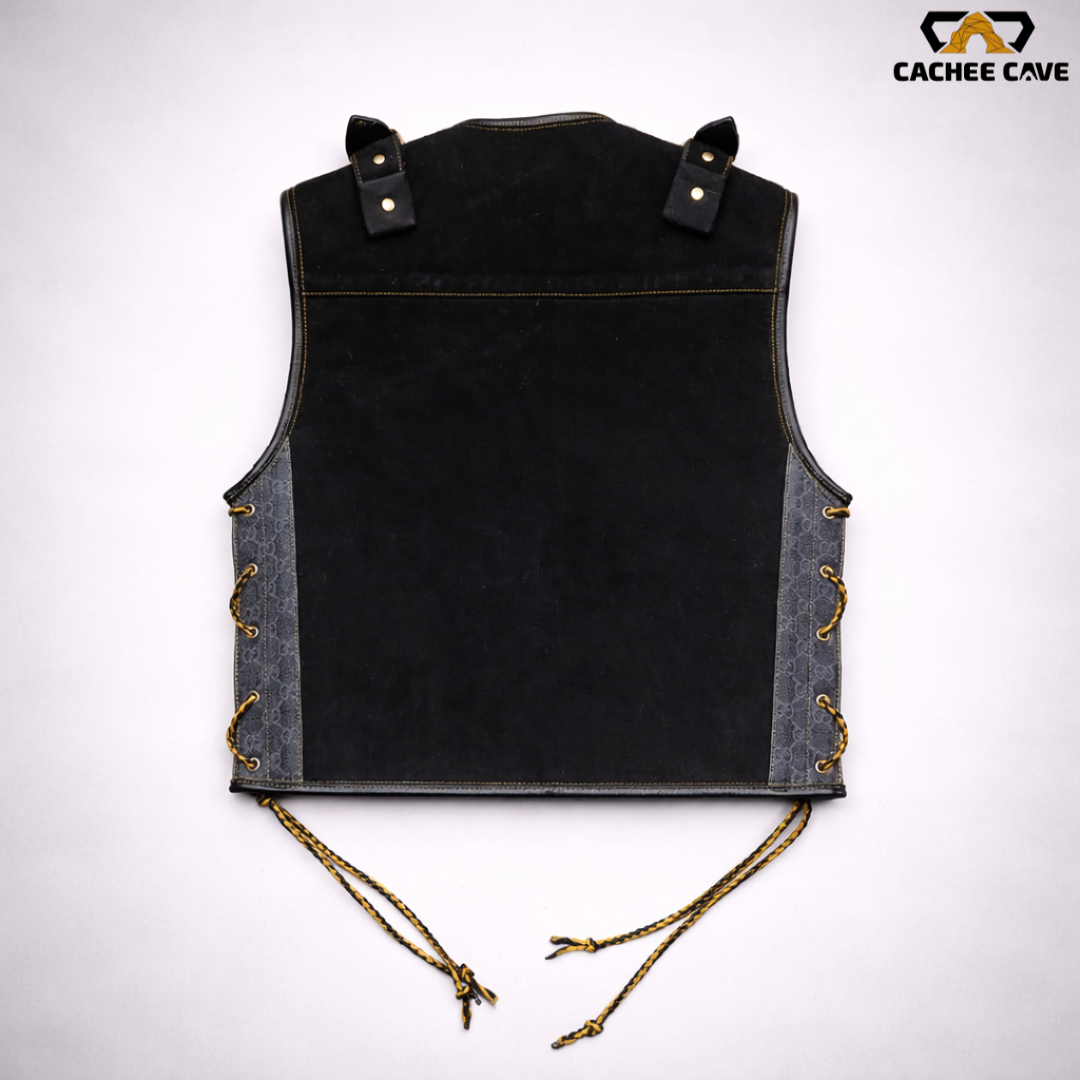 New Zealand Style Black Suede Leather Vest – Gold Buckle Design