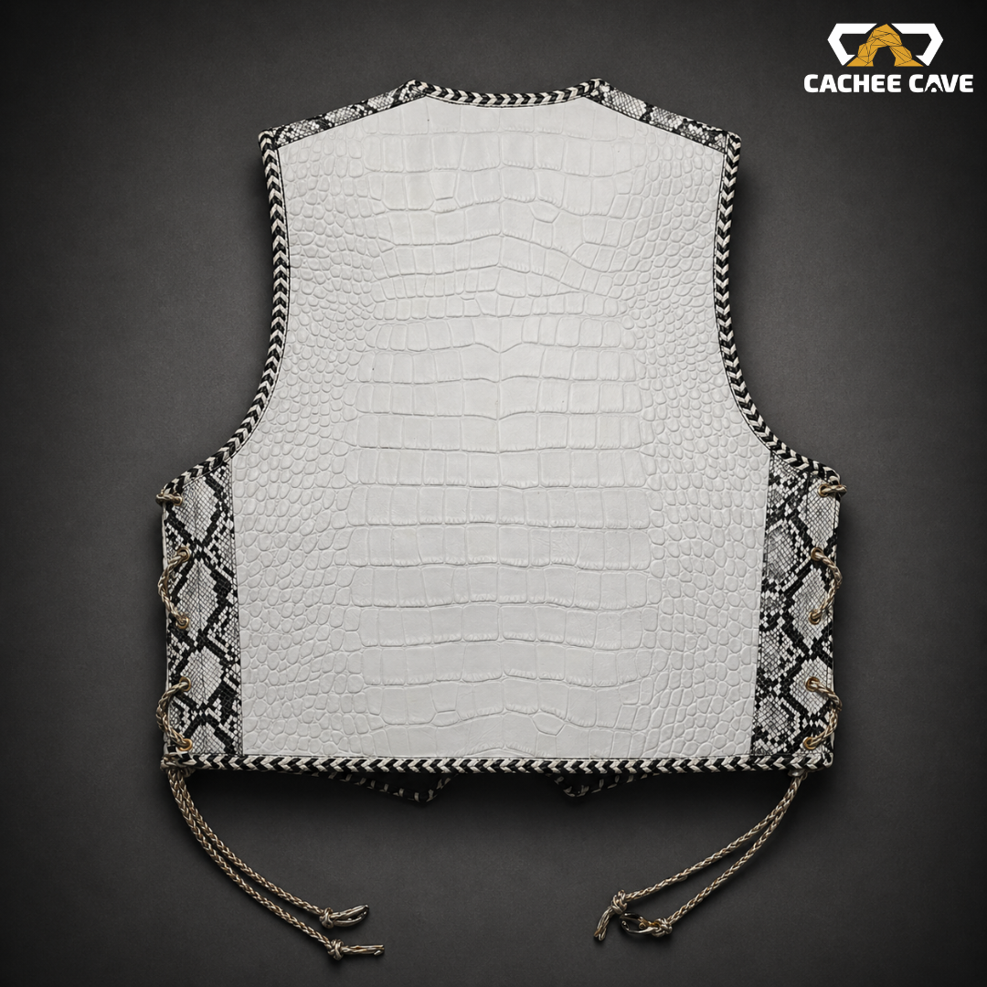 Men’s White Croc Belly Leather Vest – Australian Style Vest