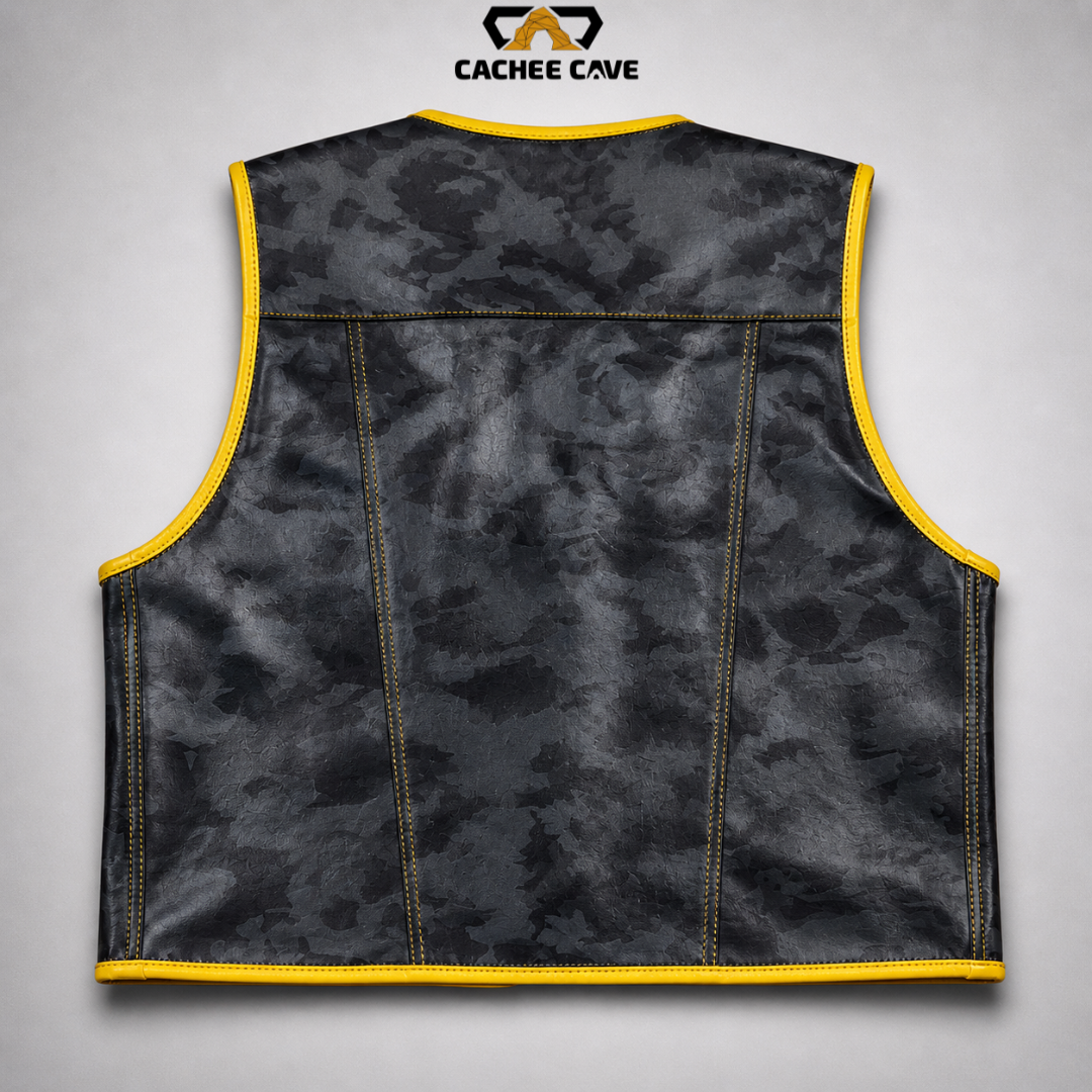 Men’s Black Camo Leather Vest – Euro Style Design