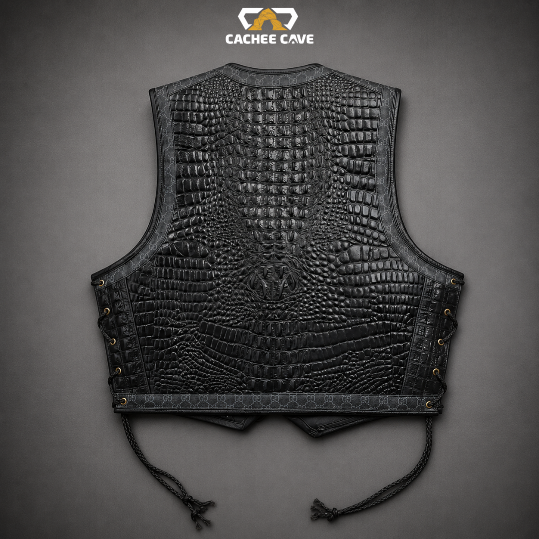 Black Suede & Crocodile Australian Motorcycle Vest
