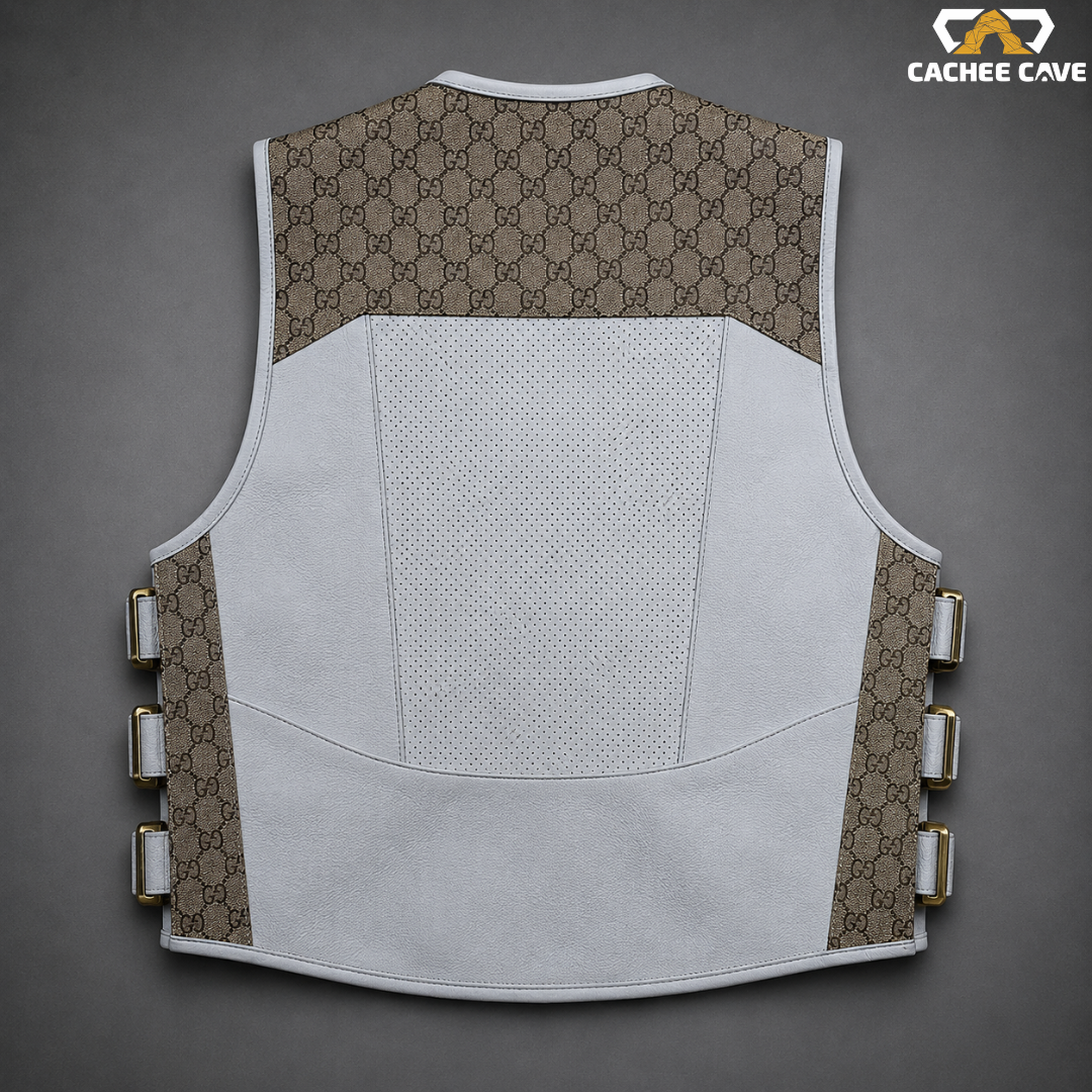 White Cowhide & Brand Material Leather Vest