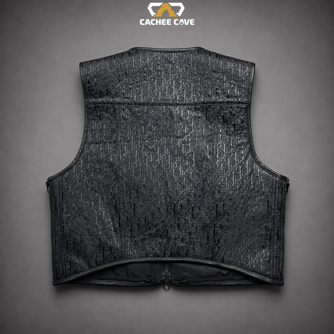 Black Textured Euro Style Biker Vest