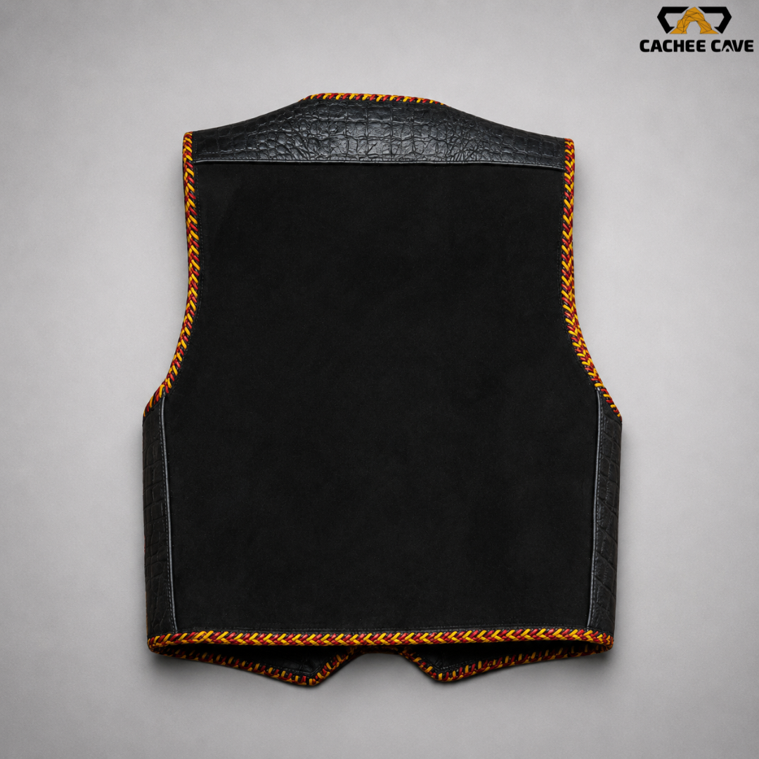 Black Crocodile & Suede Biker Club Vest