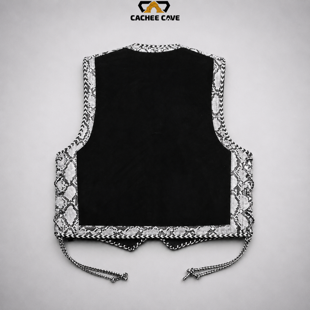 Black Suede & Python Pattern Motorcycle Club Vest