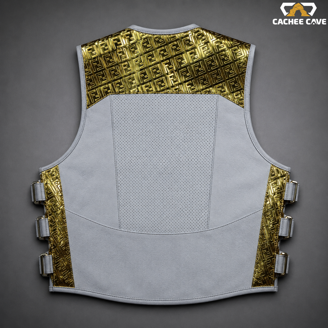 Men's White Leather Tactical Motorcycle Vest