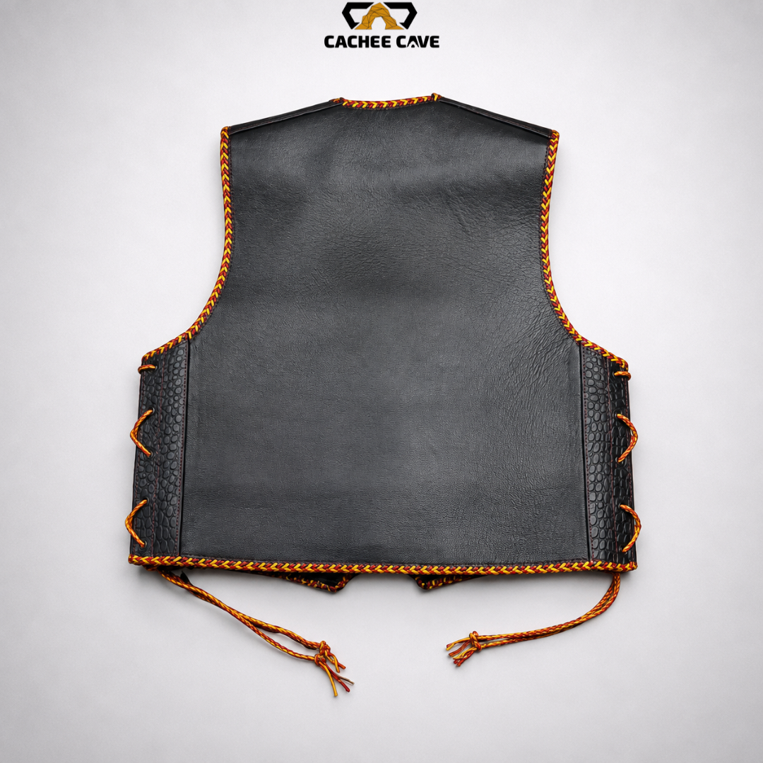 Black Crocodile & Cowhide Leather Biker Vest
