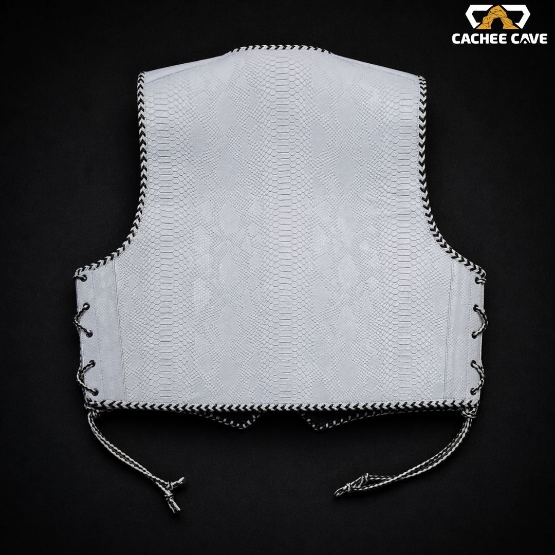 Men’s White Snake Leather Vest – Australian Style Biker Vest