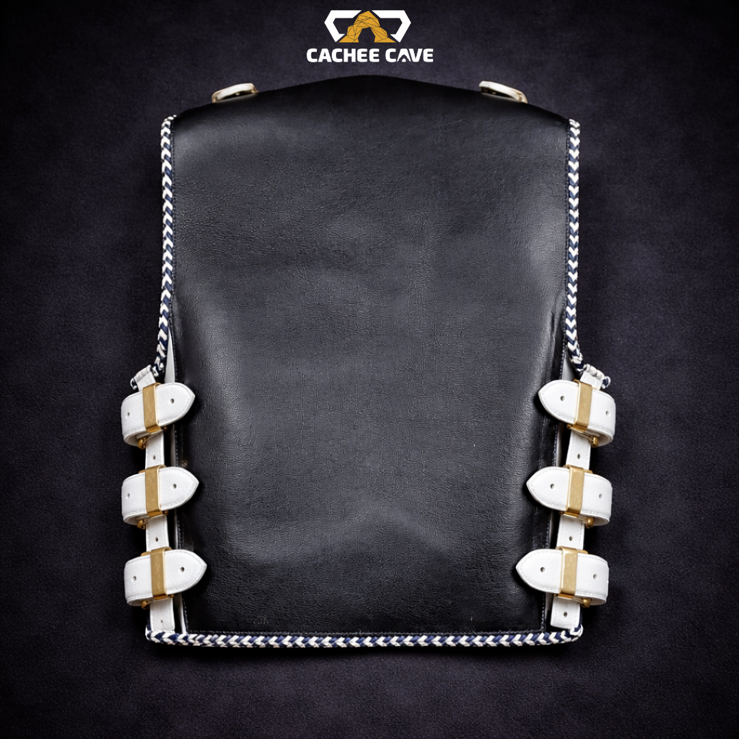 New Zealand Style Buckle Leather Vest – Black & White Cowhide