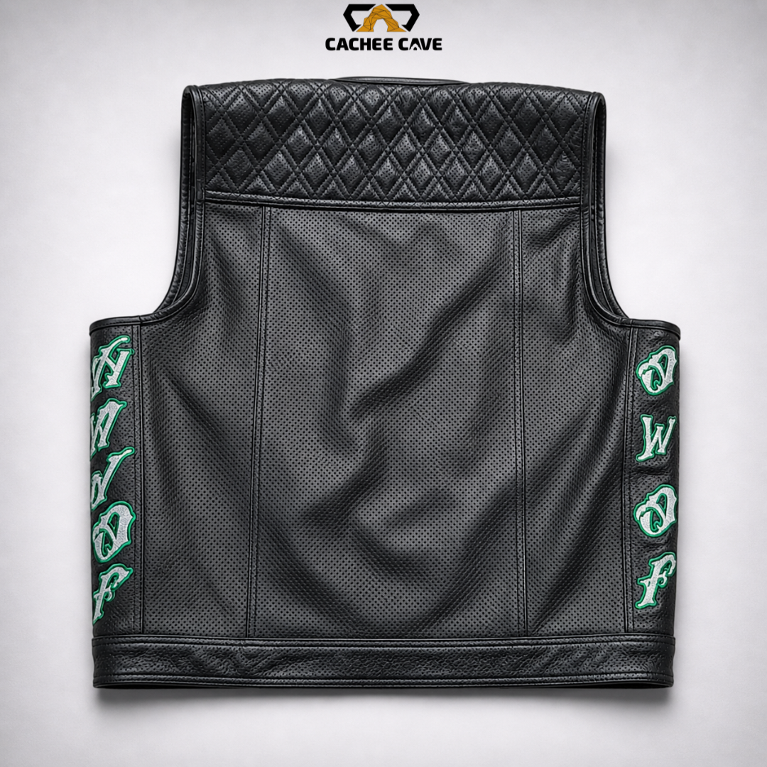 Men’s Perforated Leather Vest – Double Diamond Quilted Style