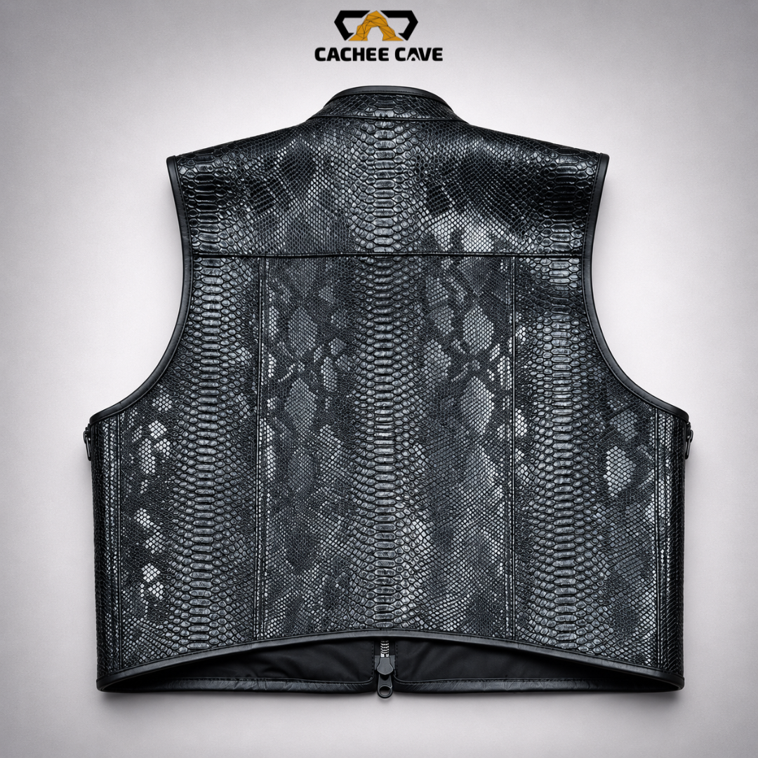 Black Sopythana Snake Pattern Euro Leather Vest
