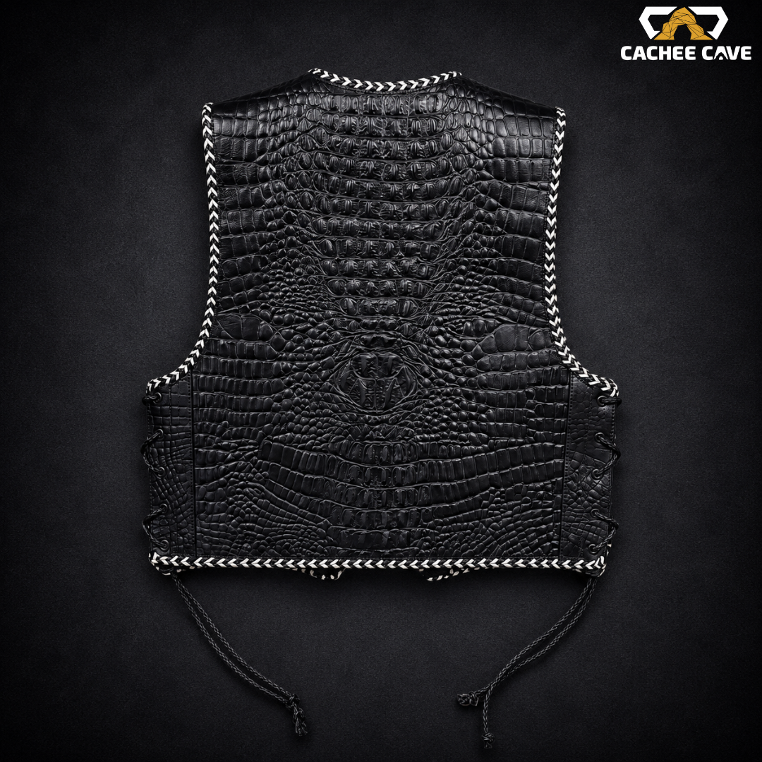 Men's Black Croc Belly Leather Vest – Australian Style
