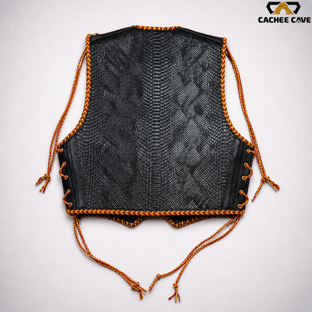 Men’s Black Snake Leather Vest – Australian Style Biker Vest