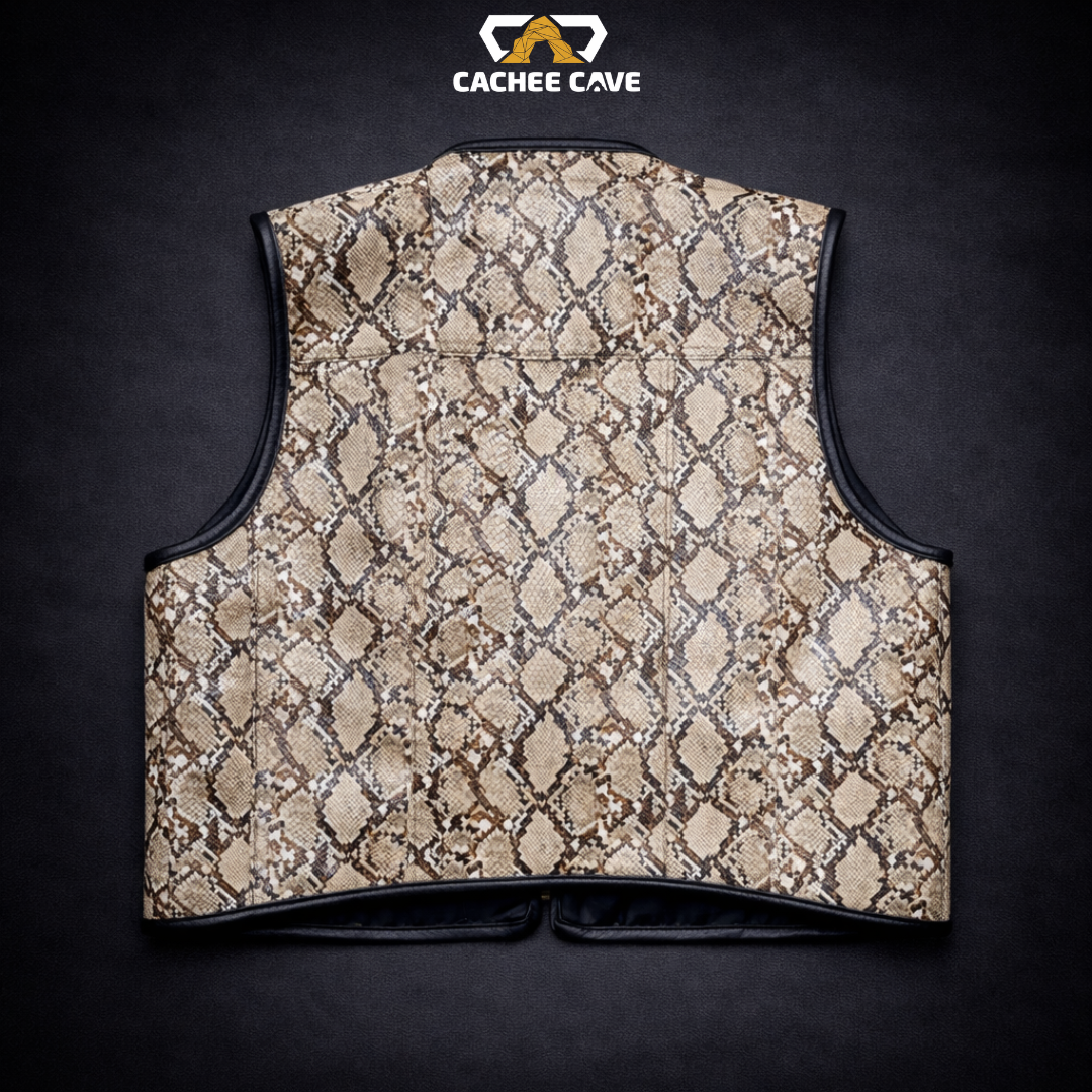 Euro Style Rattlesnake Pattern Leather Vest – Gold Buckle Design