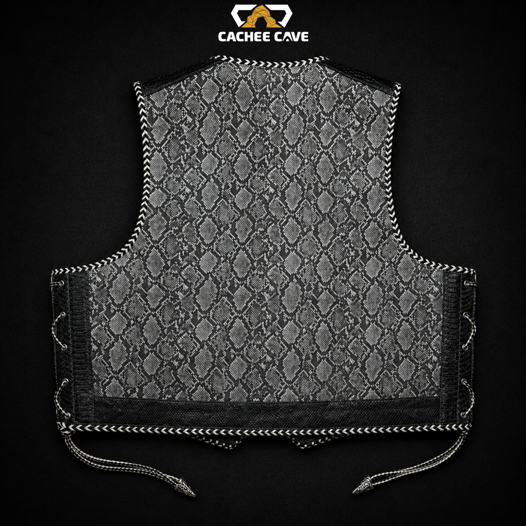 Men’s Black & White Snake Leather Vest – Australian Style