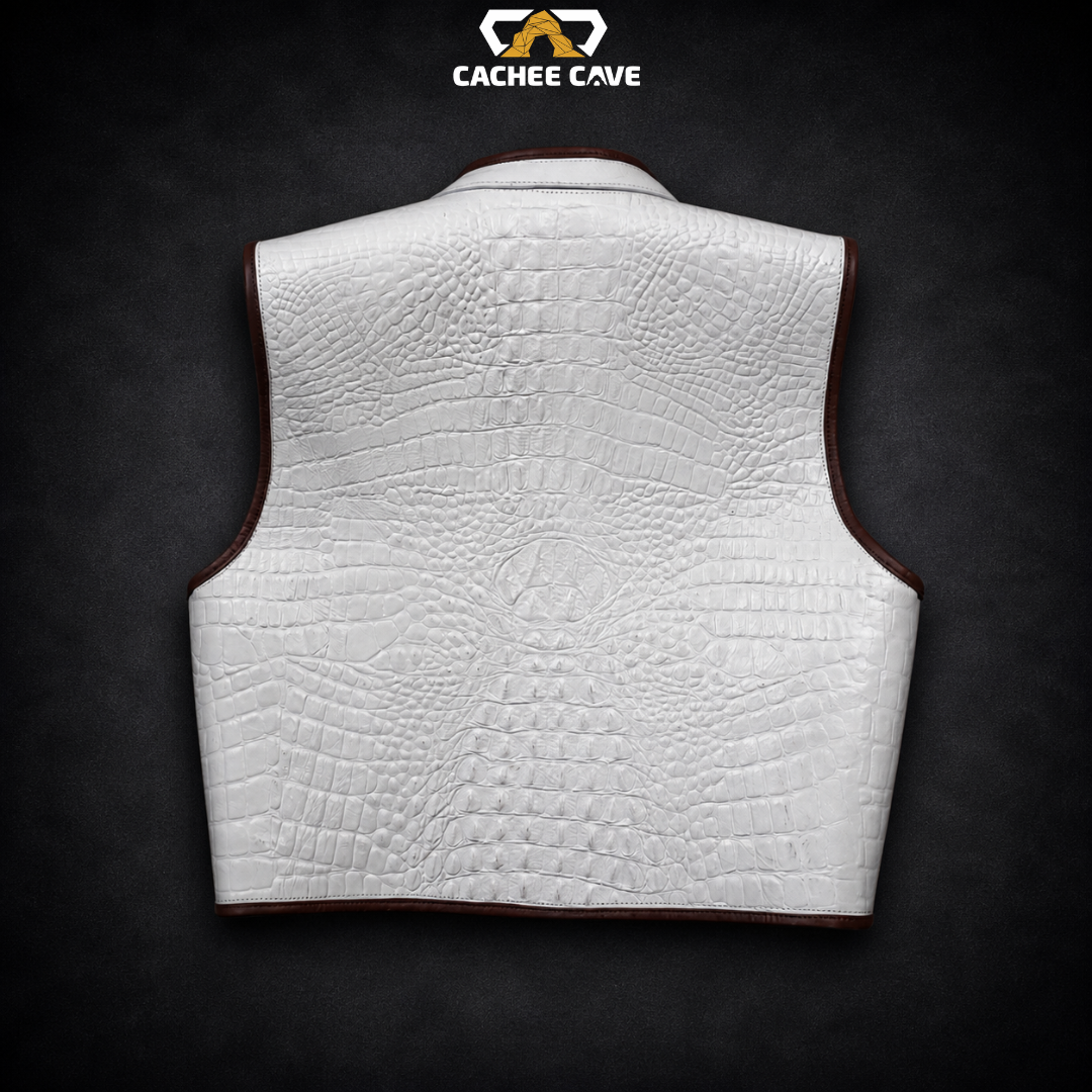 Men’s White Gator Leather Vest – Euro Style