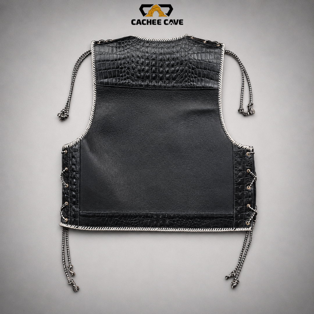 Men’s Black Crocodile Leather Vest – Australian Style