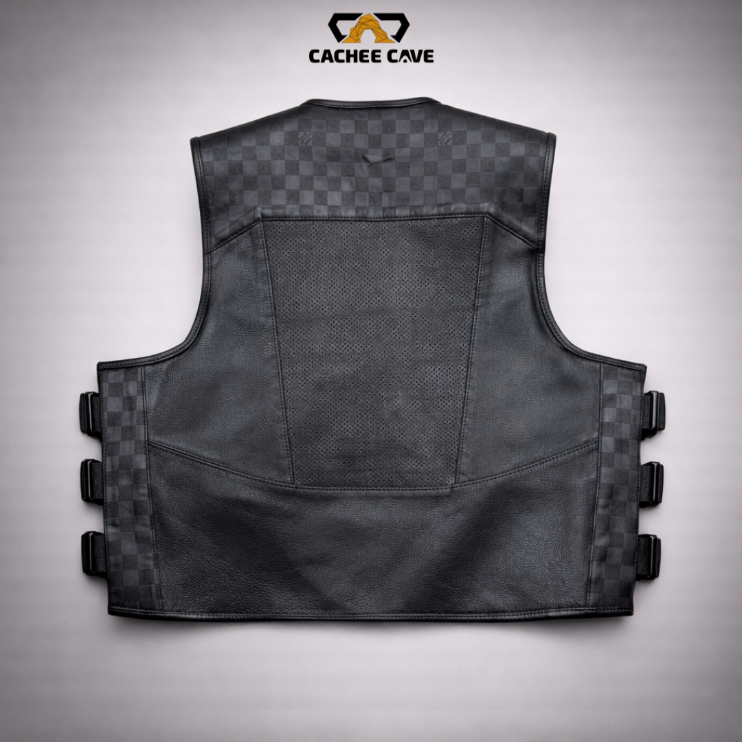 Tactical Style Cowhide Leather Vest – Black Utility Design