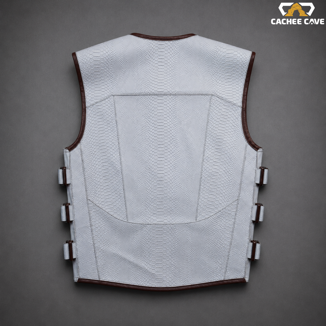 Men's Tactical White Snake Leather Vest