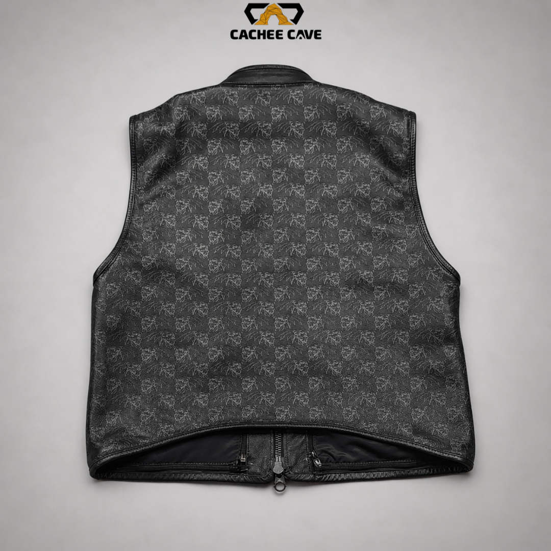 Men’s Black Custom Print Leather Vest – Euro Style